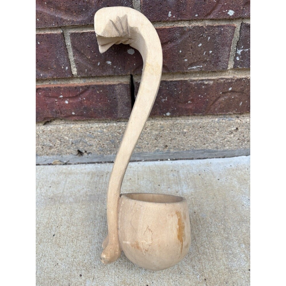Vintage USSR Russian Handmade Hand Carved Wooden Spoon Cup Ladle 12 inches Long